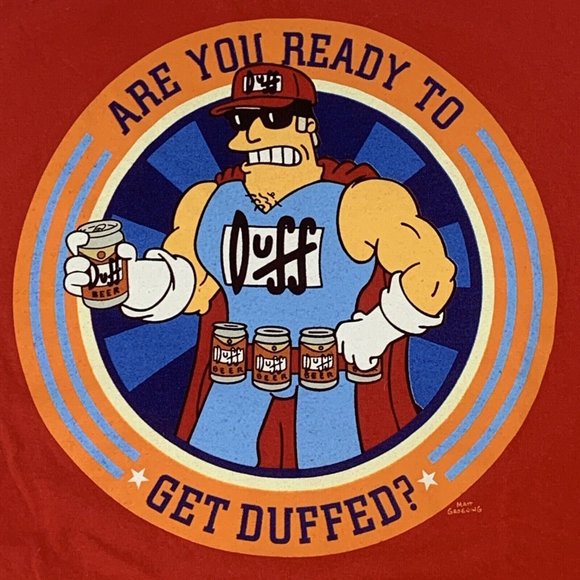 Men's Universal Studios Simpsons Duff‎ Man Short Sleeve T Shirt 2XL Red 2013 - Picture 2 of 8